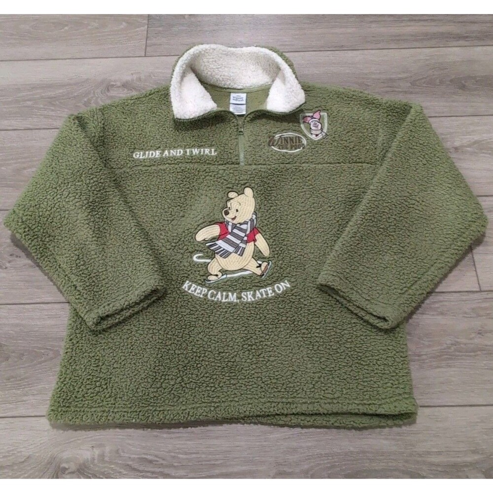 DISNEY WINNIE THE POOH 1/4 ZIP WOMEN'S *OVER SIZED* LARGE  SHERPA PULLOVER VGC